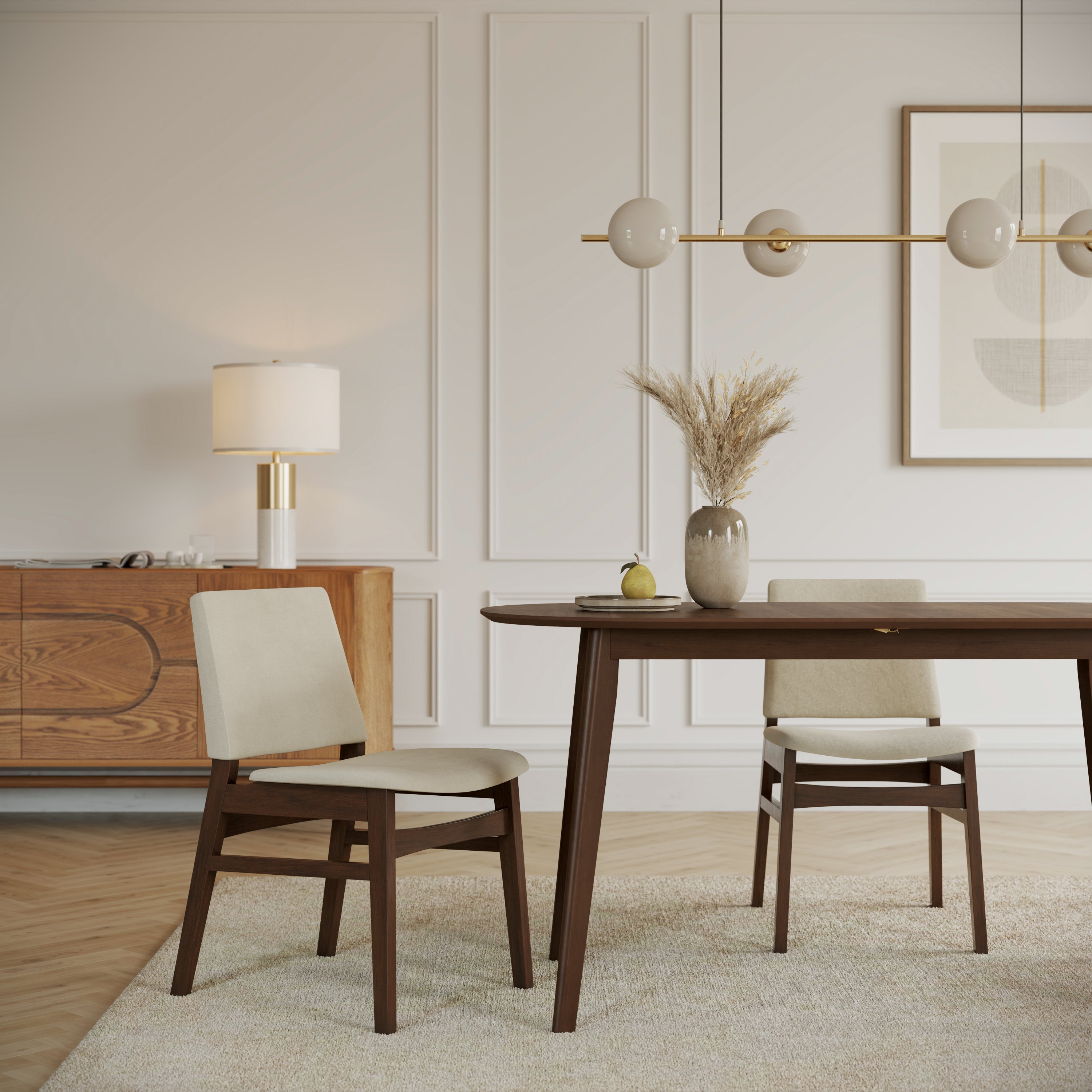 Eira Dining Chair - Ivory & Walnut