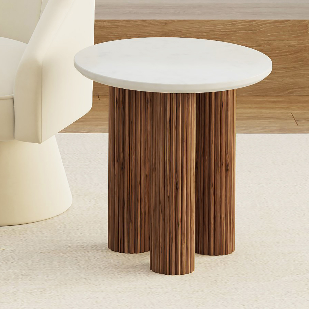 Kacia Accent Table - Walnut & White Marble