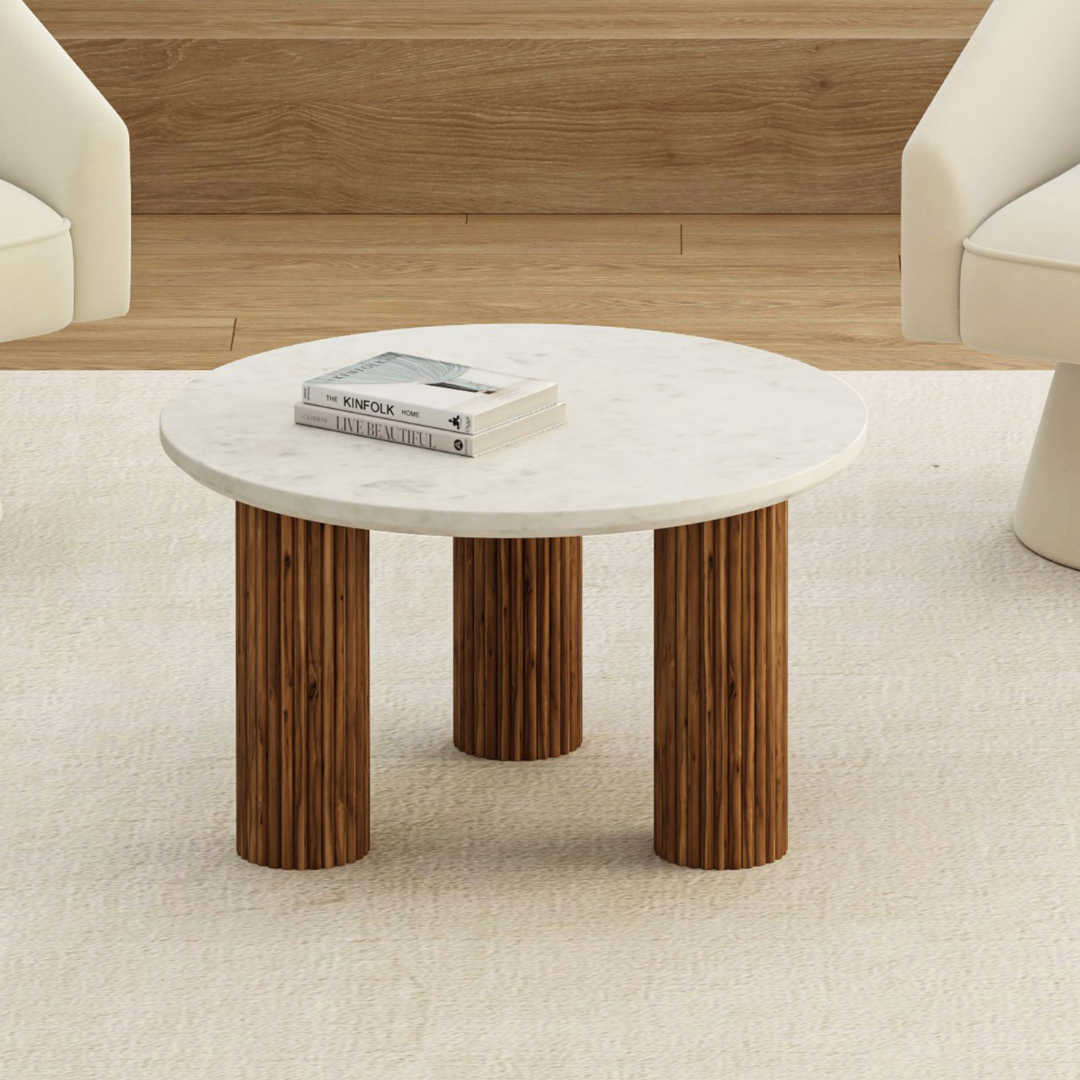 Kacia Coffee Table - Walnut & White Marble