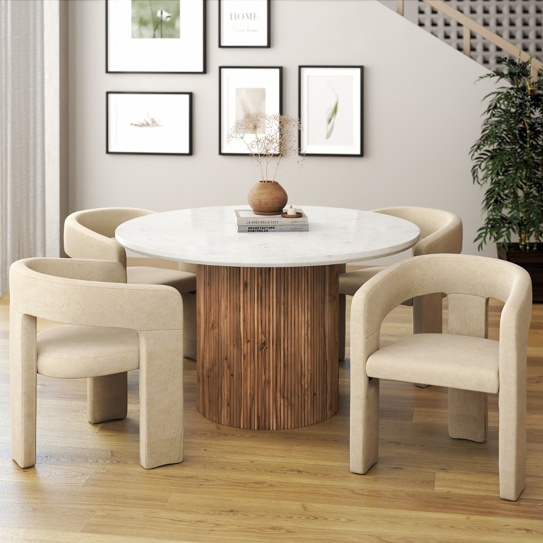 Kacia Round Dining Table - Walnut & White