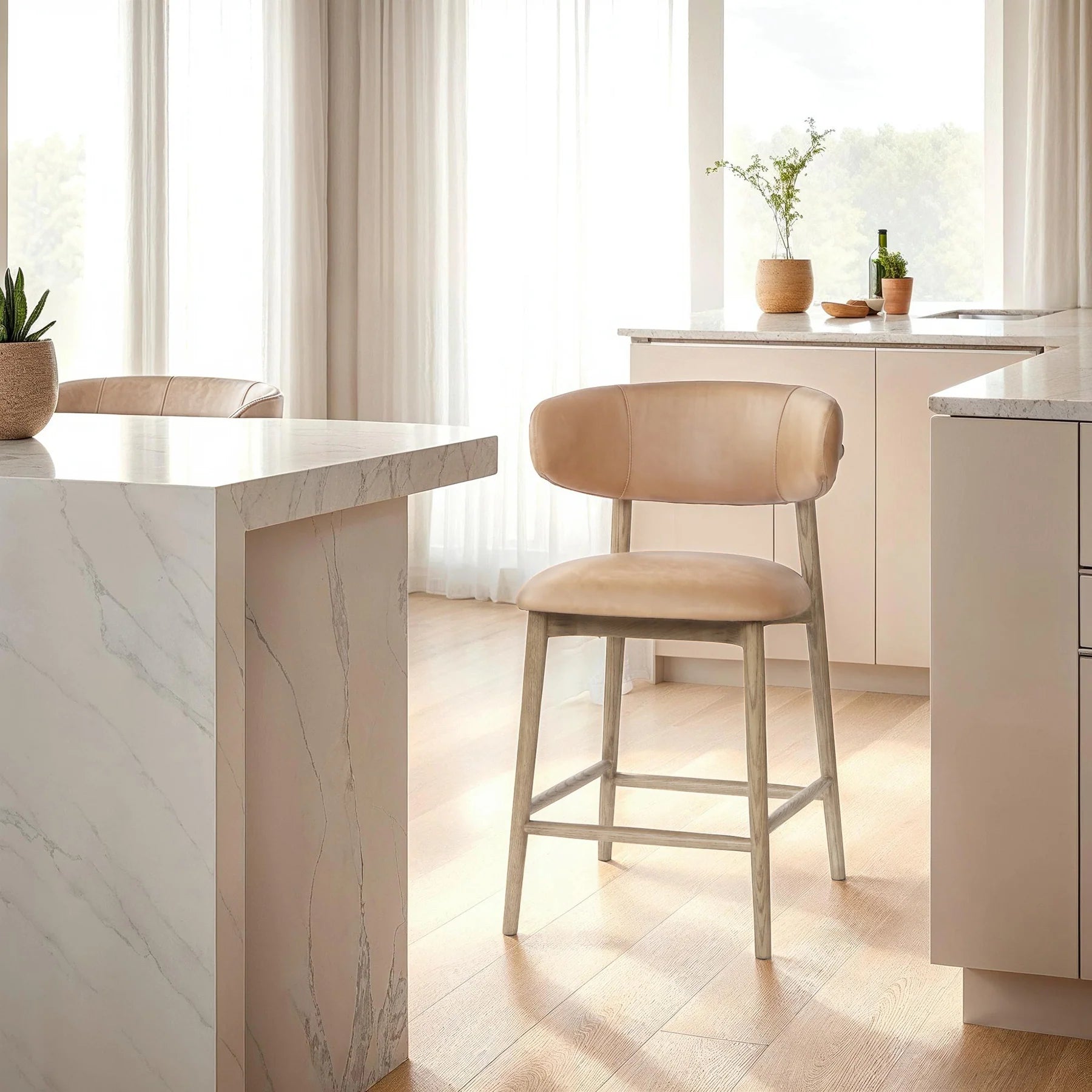 Liam Counter Stool - Tan Leather