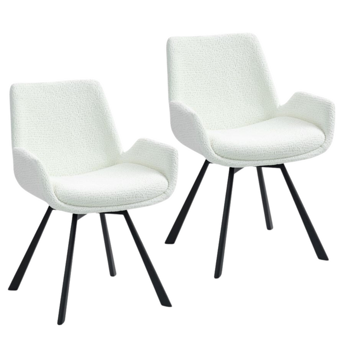 Signy Swivel Dining Chair - Ivory Chenille and Black Legs | Hoft Home