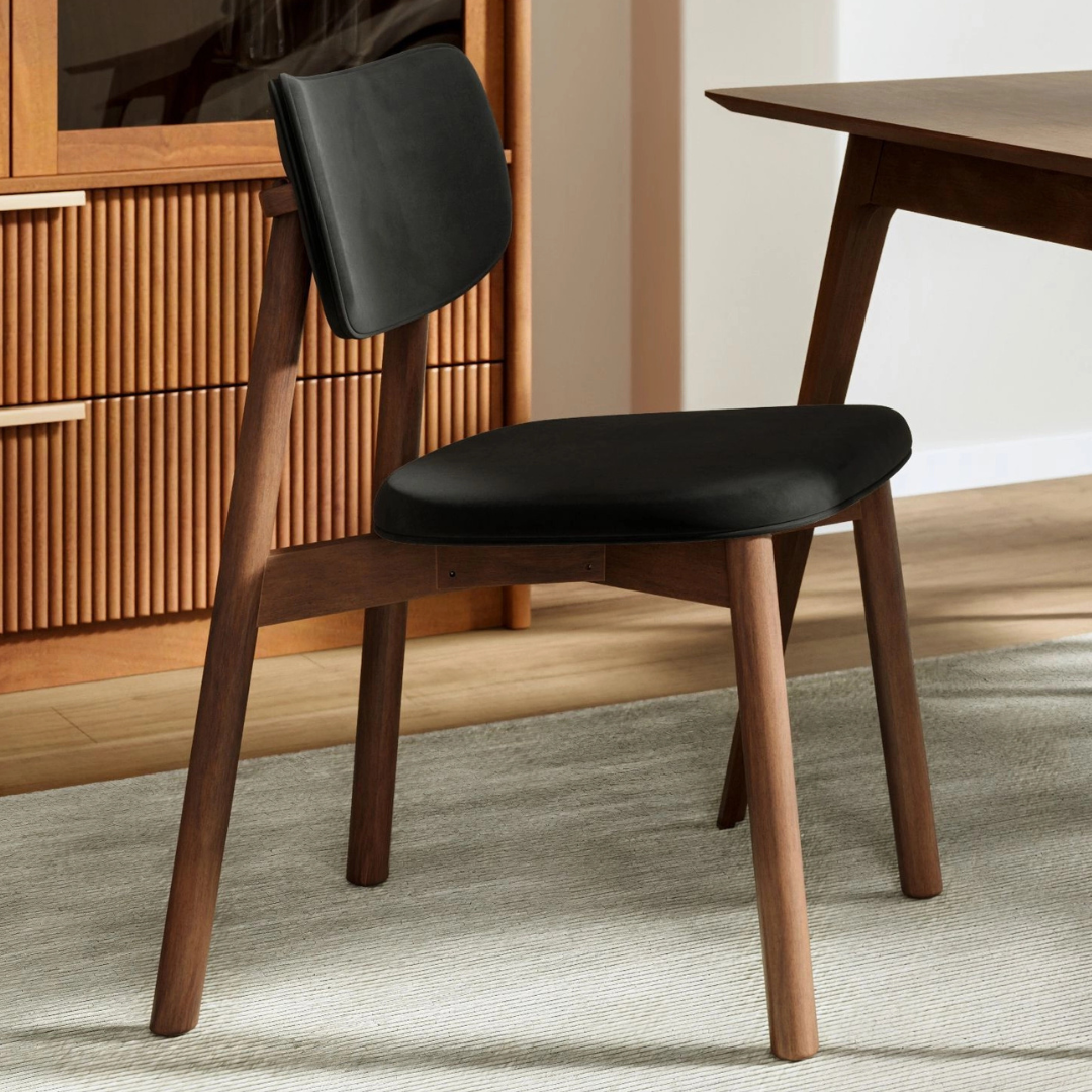 Maia Dining Chair - Black Velvet & Walnut