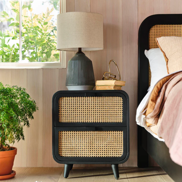 Coty Cane Oval 2 Drawer Nightstand