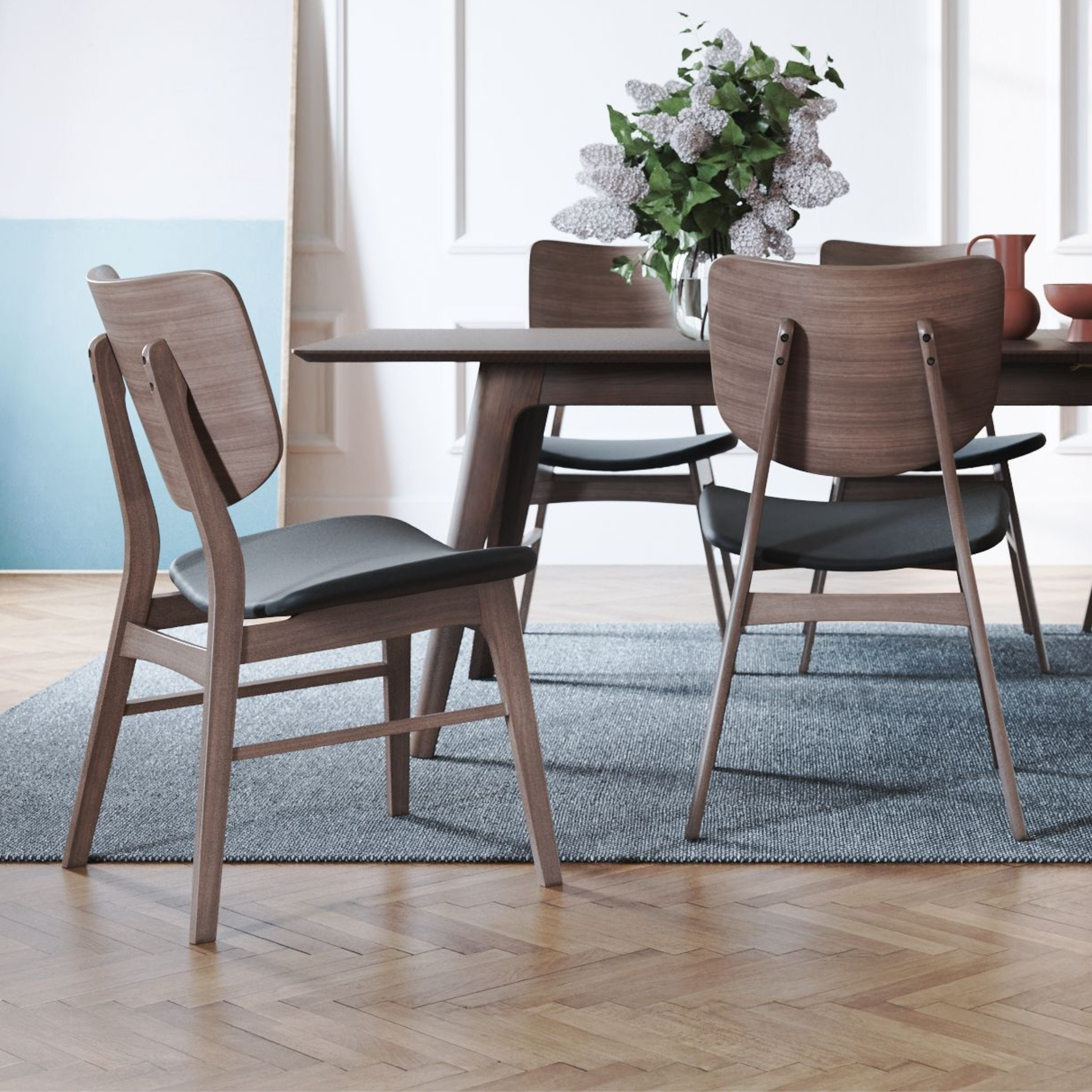 Anders Dining Chair - Walnut & Black Leather | Hoft Home